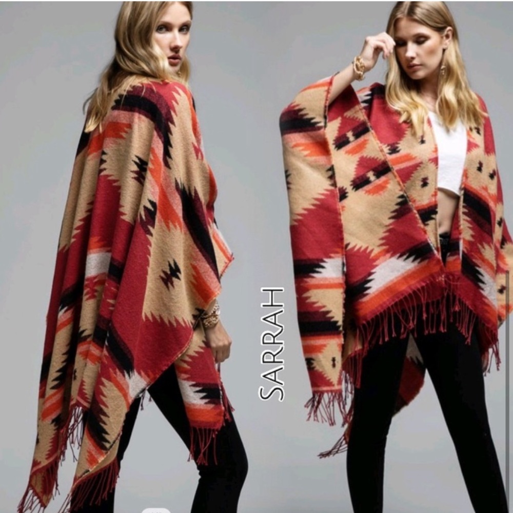 Last 1 New Southwest Print Ruana Wrap with Fringe it’s so soft! - Picture 3 of 6